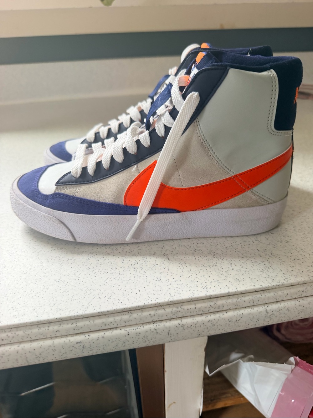 Nike High-Top Sneakers in White, Navy & Orange
